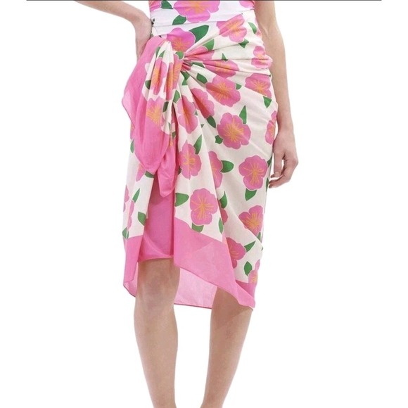 Kathleen Maeve Other - Kathleen Maeve Pareo Pink Hibiscus Floral Cotton Voile Wrap Sarong Cover Up NEW